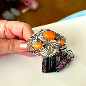 Silver and orange cup style bracelet